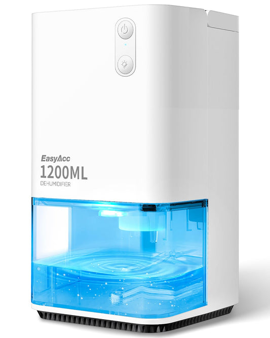 EasyAcc® Dehumidifiers, 40 oz Water Tank, (450sq ft) Quiet Dehumidifiers for RV Bedroom Bathroom Closet Auto Shut off 1200ml Small Dehumidifier with Handle, 7 Lights for Closets Trailer