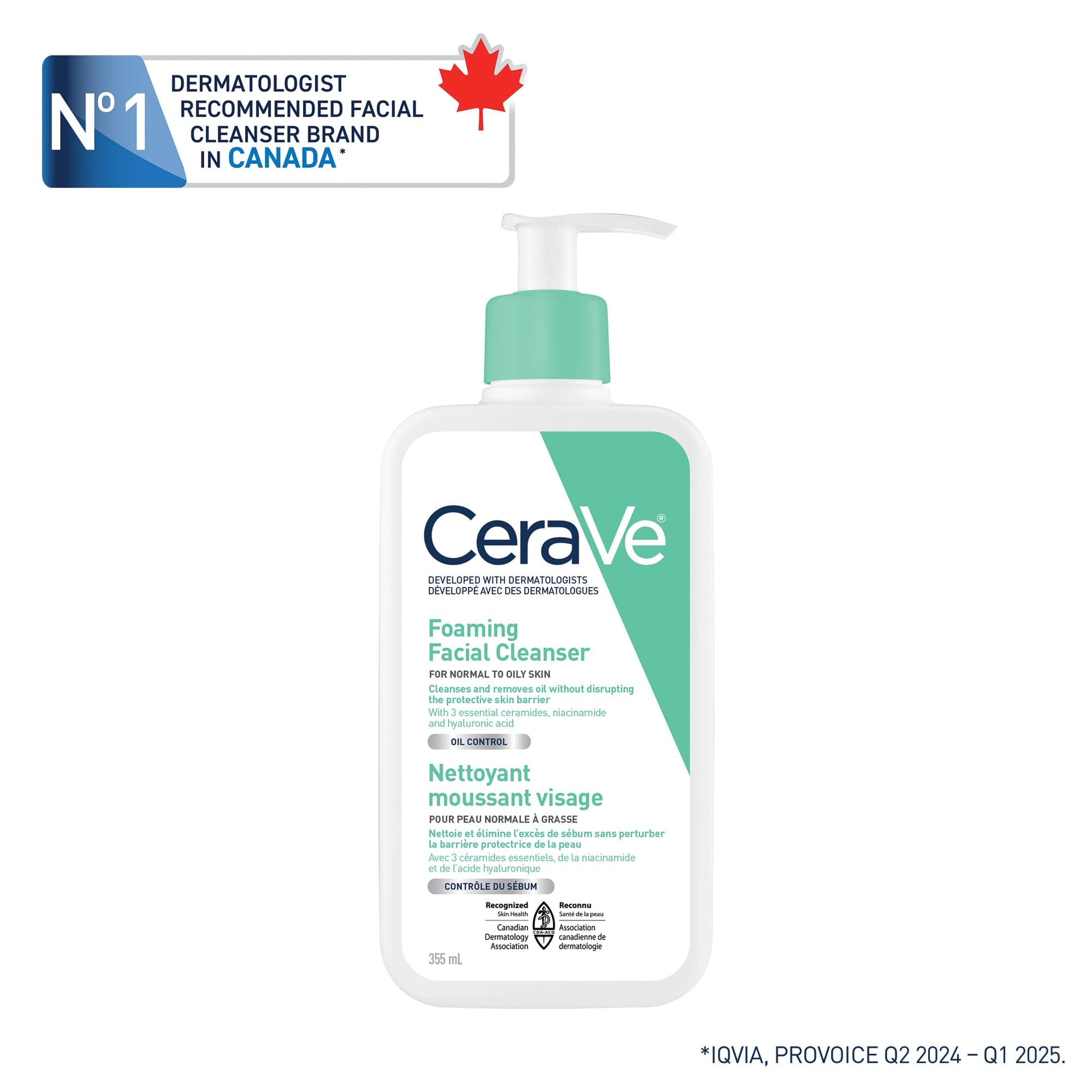 CeraVe Foaming Face Wash, Gel Face Cleanser for Normal to Oily Skin, Removes Excess Oil & Dirt, with Hyaluronic Acid, Niacinamide & Ceramides, Fragrance-Free, Recommended by Dermatologists, 562mL
