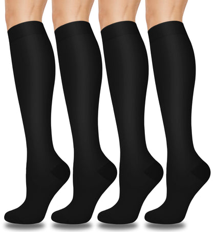 CTHH 4 Pairs Graduated Copper Compression Socks for Women & Men Circulation 15-20 mmHg - Best Support for Nurses, Running