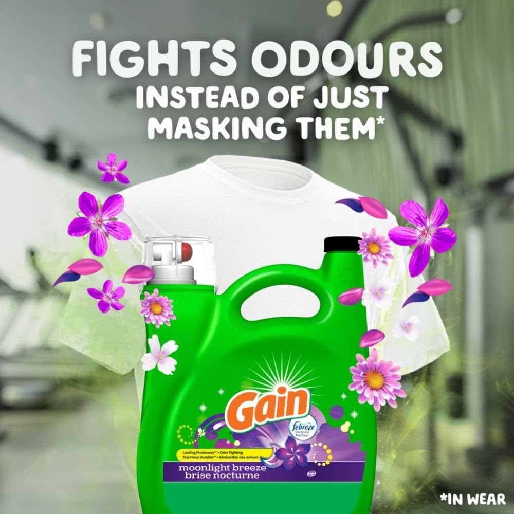 Gain Liquid Laundry Detergent, Moonlight Breeze Scent, Freshness + Odour Fighting, Laundry Detergent Liquid Soap, 107 loads, 4.5L