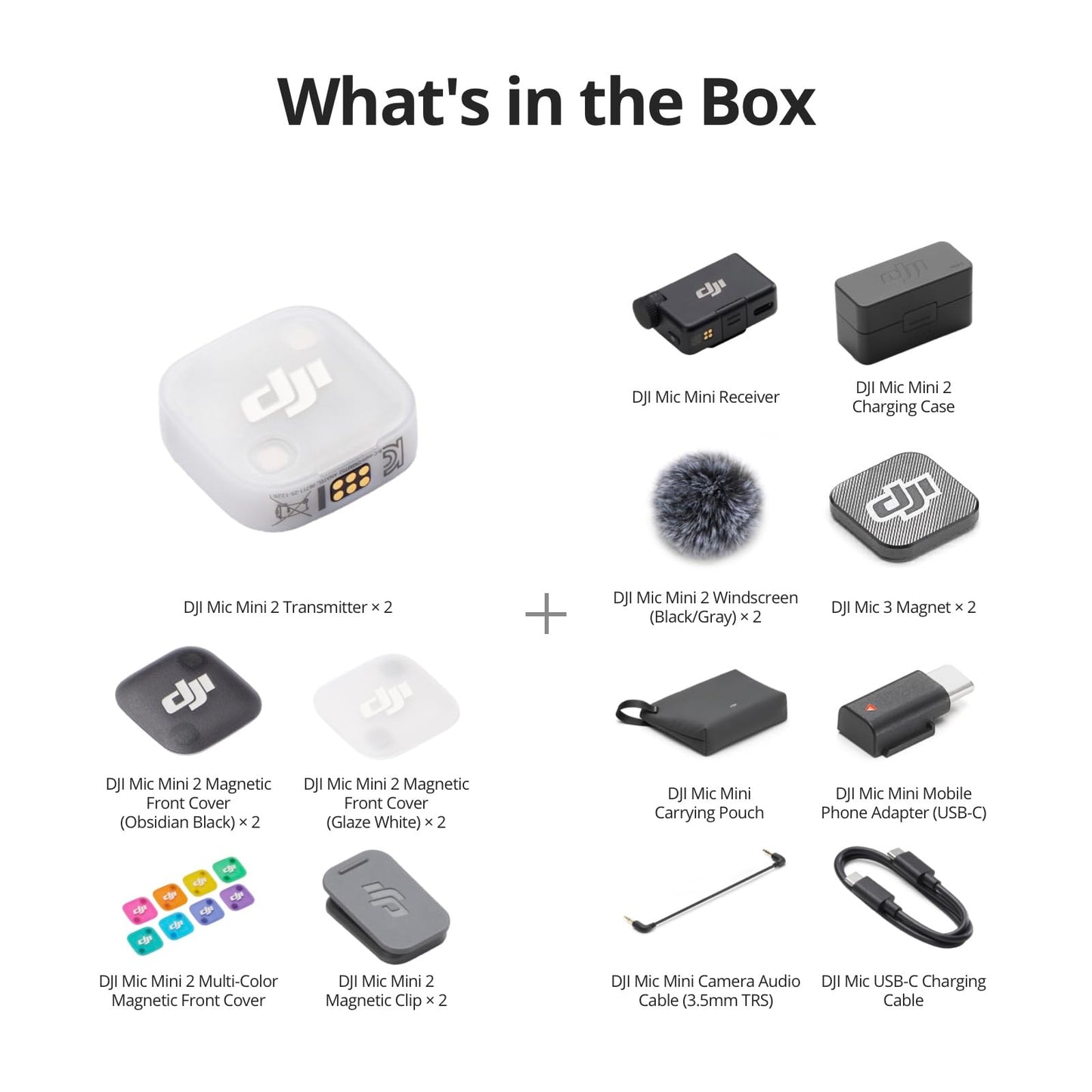 DJI Mic Mini 2 (2 TX + 1 Standard RX + Charging Case), Lavalier Wireless Vlogging Mic for iPhone/Android/Camera, Bluetooth Microphone, Noise Cancelling, 48h Battery, Multi-Color Cover