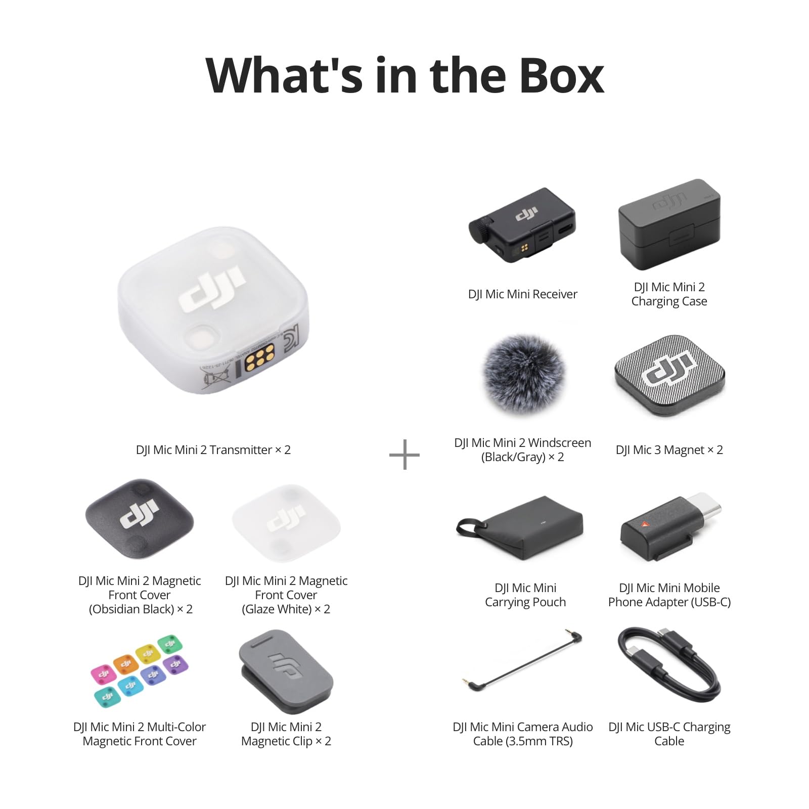 DJI Mic Mini 2 (2 TX + 1 Standard RX + Charging Case), Lavalier Wireless Vlogging Mic for iPhone/Android/Camera, Bluetooth Microphone, Noise Cancelling, 48h Battery, Multi-Color Cover