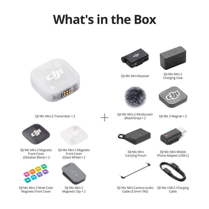 DJI Mic Mini 2 (2 TX + 1 Standard RX + Charging Case), Lavalier Wireless Vlogging Mic for iPhone/Android/Camera, Bluetooth Microphone, Noise Cancelling, 48h Battery, Multi-Color Cover
