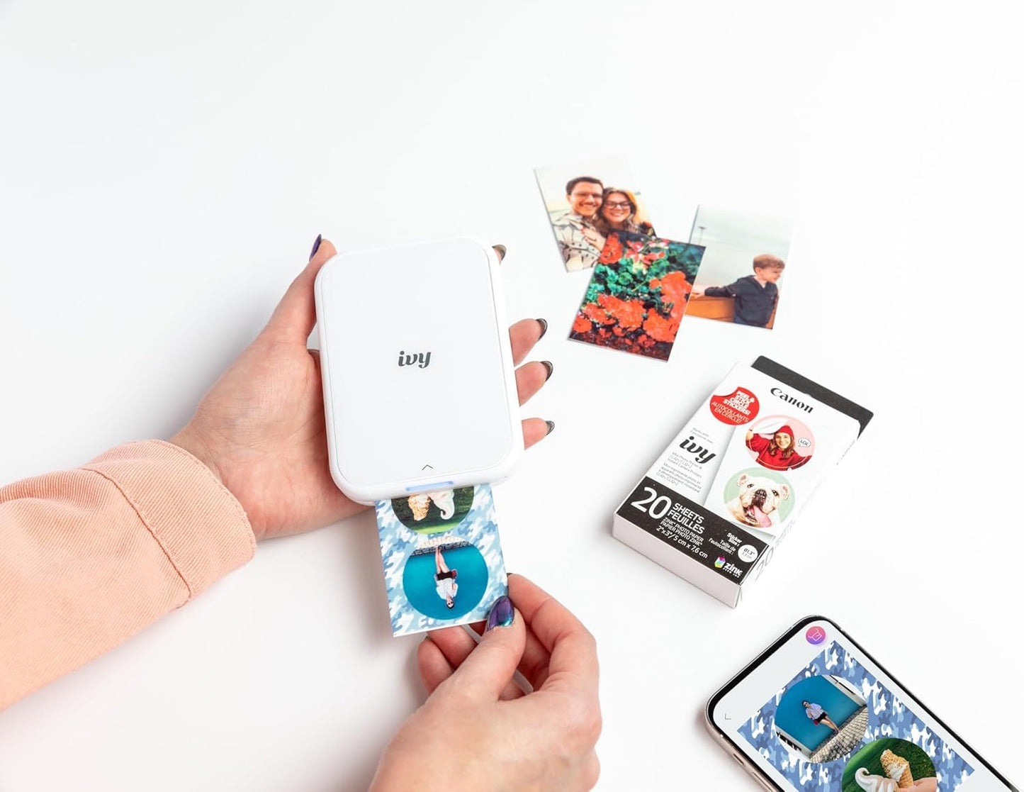 Canon Ivy 2 Mini Photo Printer (Mini Blue), Bluetooth Portable Smartphone Printer for iOS & Android, Bundle with 10 Zink Sticky-Back Photo Prints, LED Light Bar, Protective Case & USB Cable 🍁 All In One Marketplace Canada