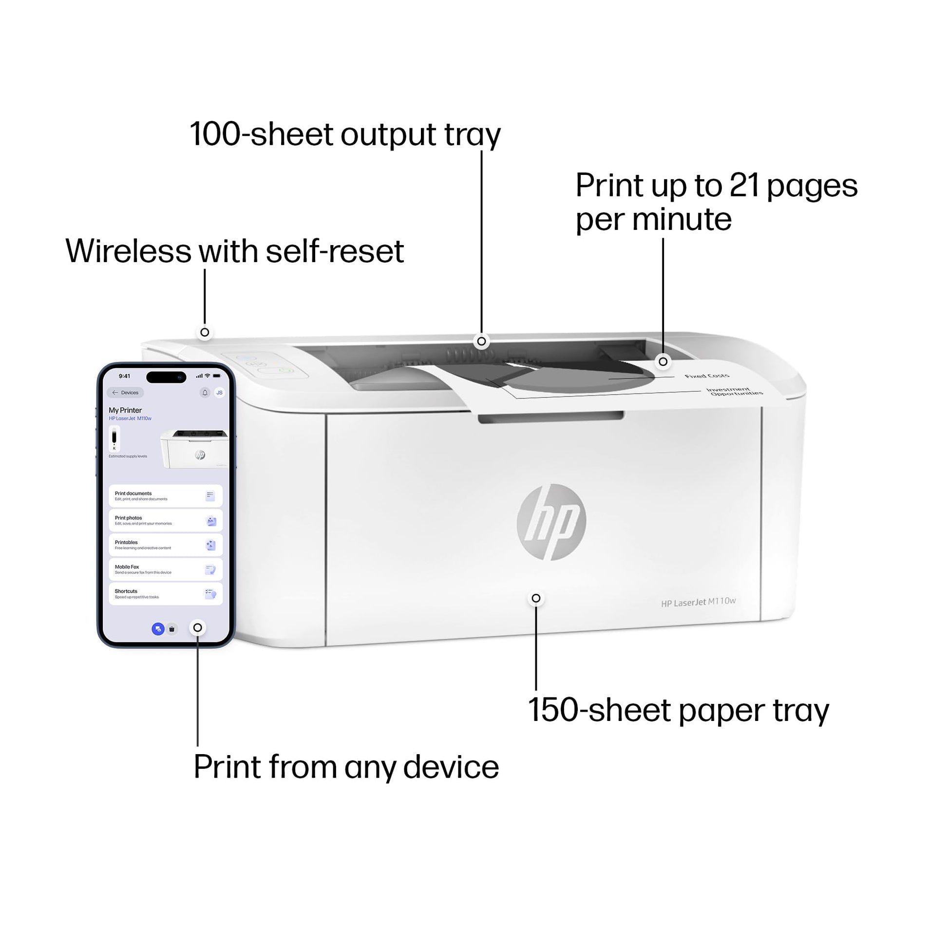 HP LaserJet M110w Wireless Black & White Printer HP