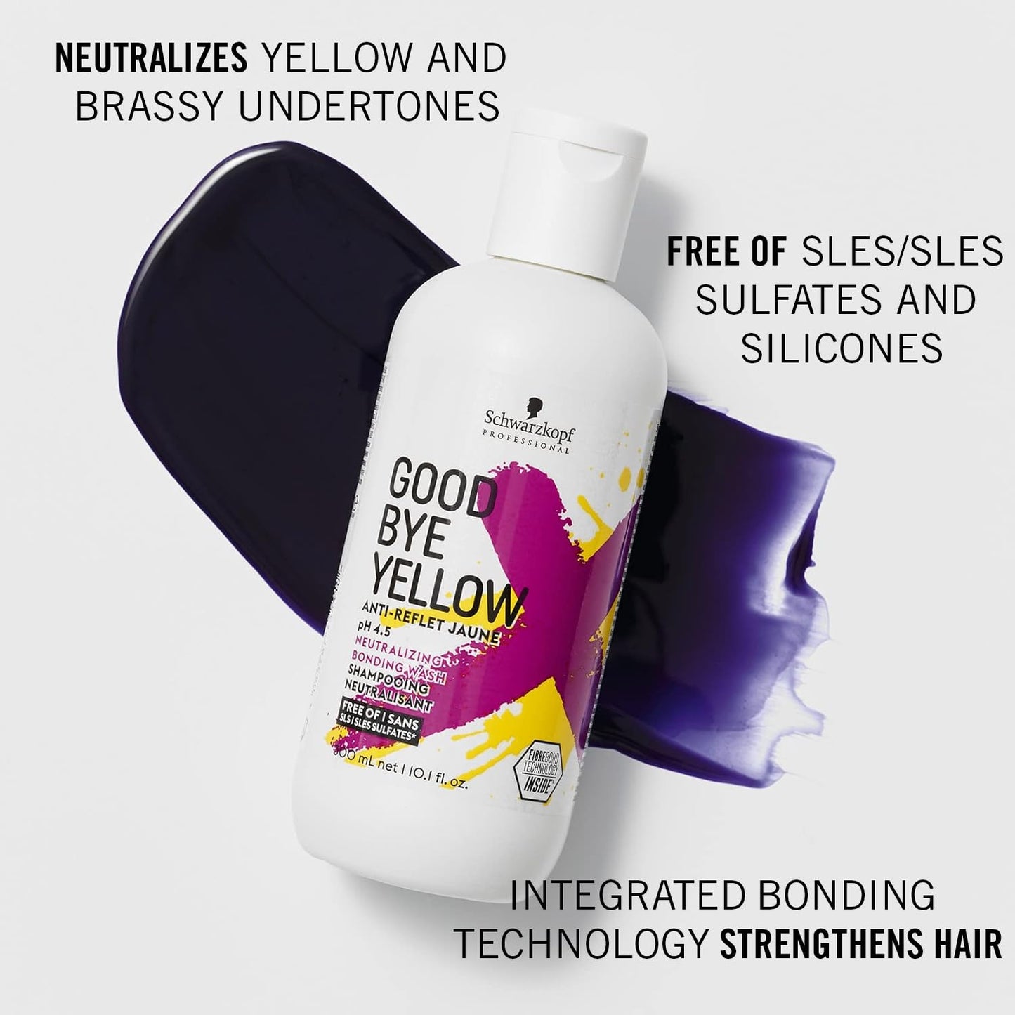 Schwarzkopf Goodbye Yellow Neutralizing Shampoo - Purple Shampoo for Blonde Hair - Colour Toner Eliminates Brassy Yellow Tones for Blonde or Bleached Hair - Paraben & Sulphate-Free - Available at All In One Marketplace Canada
