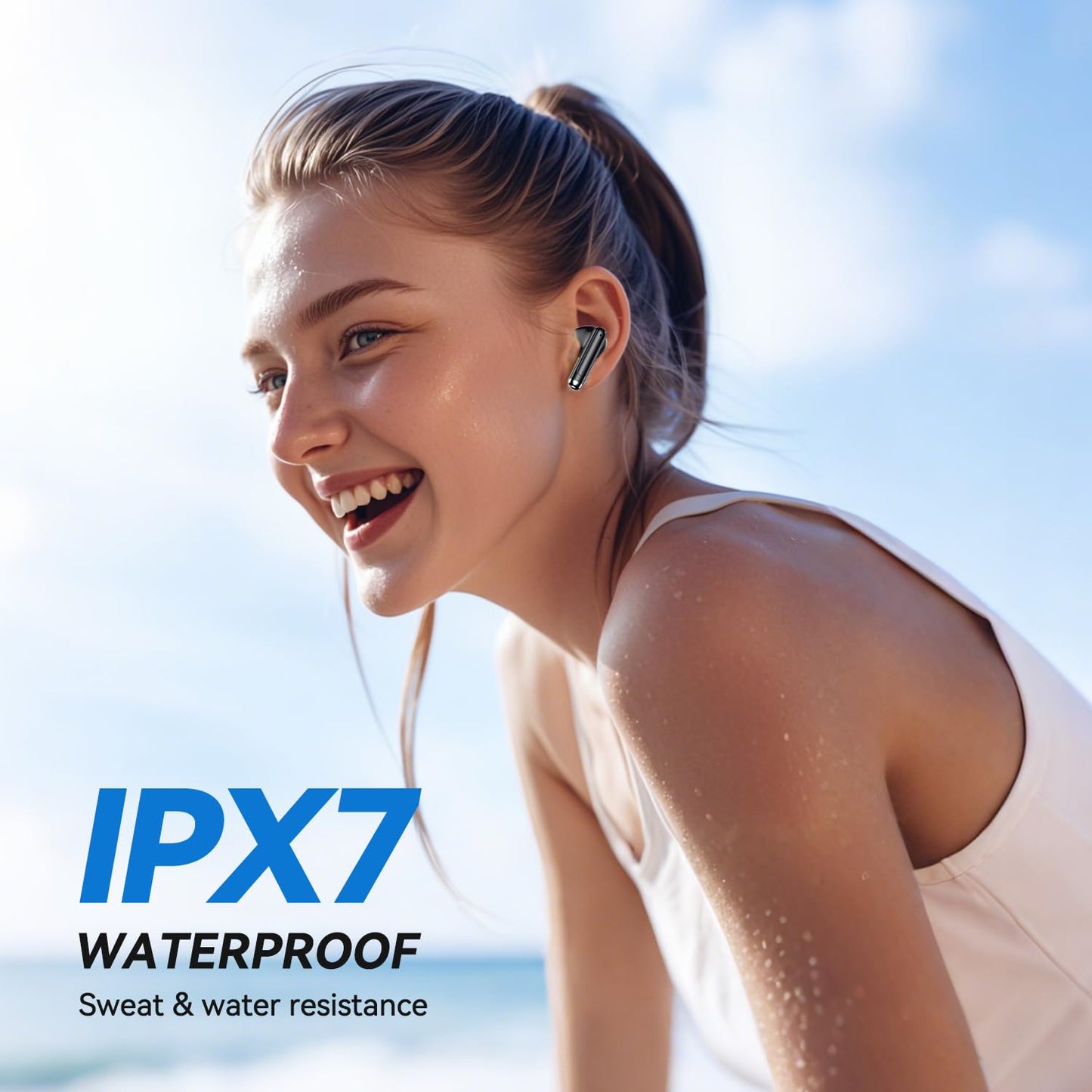 Wireless Earbuds, Bluetooth 5.4 Bass Stereo Headphones with 4 ENC Mic, 50H Playback Ear Buds with Charging Case LED Display,Sport Earphones IPX7 Waterproof for Phone, Android, Pad, DeepBlack