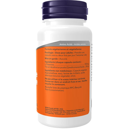 NOW Supplements, L-Theanine 100 mg with Decaf Green Tea, Stress Management, 90 Veg Capsules NOW