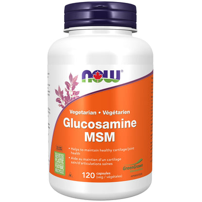 NOW Supplements, Glucosamine & MSM (GreenGrown Glucosamine), Vegetarian, 120 Veg Capsules