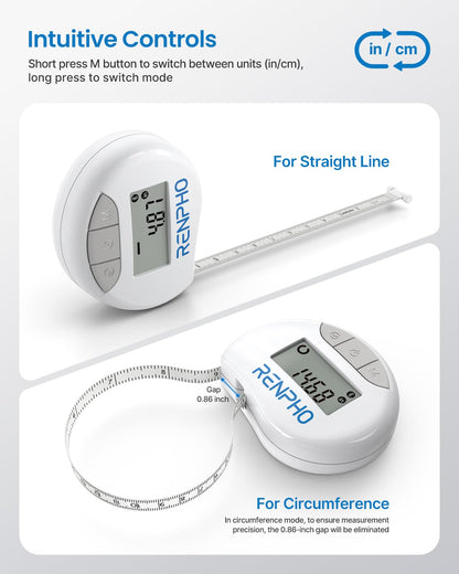 Smart Tape Measure RENPHO Bluetooth Measuring Tapes for Body Measurement Muscle Gain Fitness Bodybuilding Retractable Circumferences Inches & cm - Available at All In One Marketplace Canada