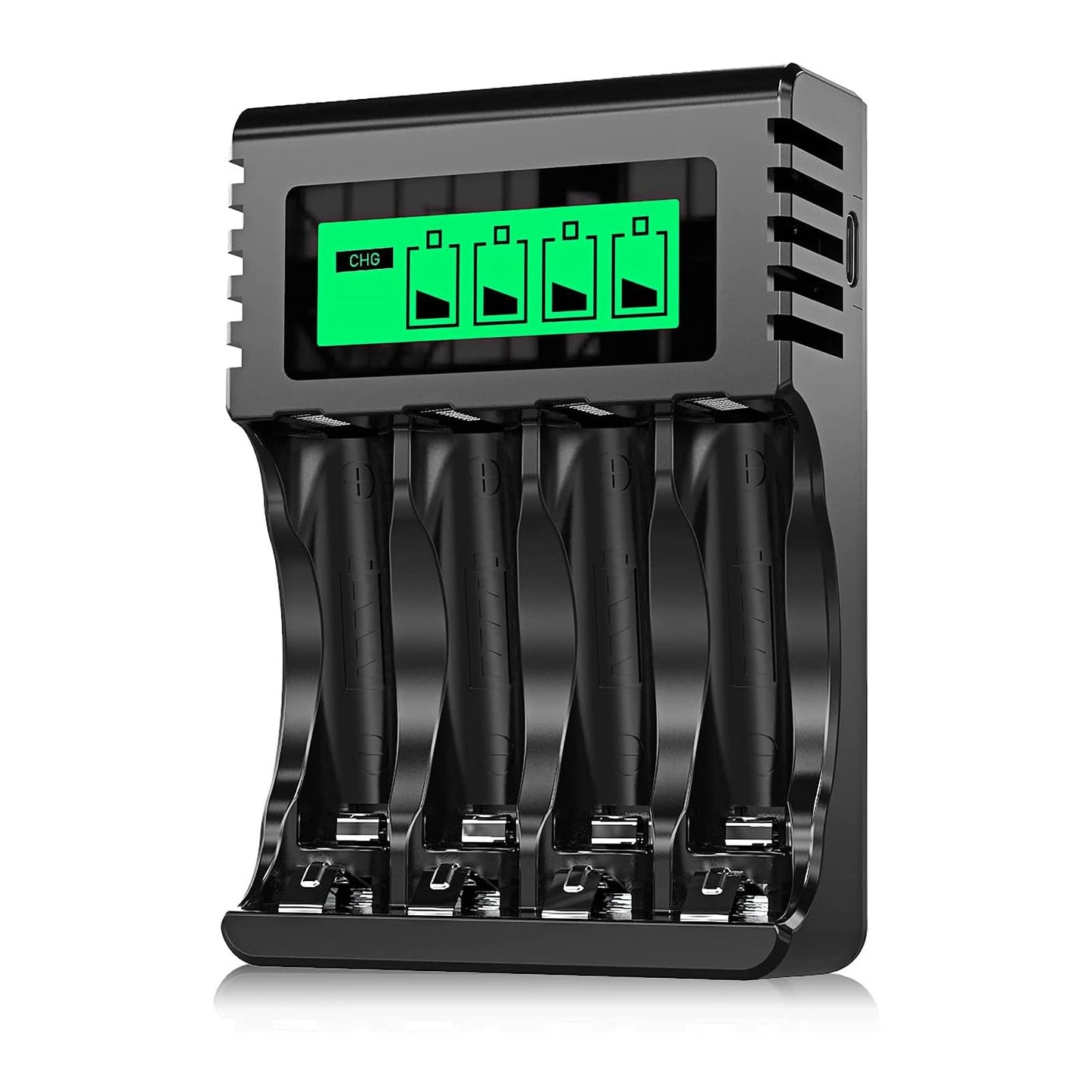 POWEROWL AA AAA Rechargeable Battery Charger, 4 Bay LCD Smart Battery Charger for Ni-MH AA AAA Rechargeable Batteries, Independent Slot & USB Fast Charging