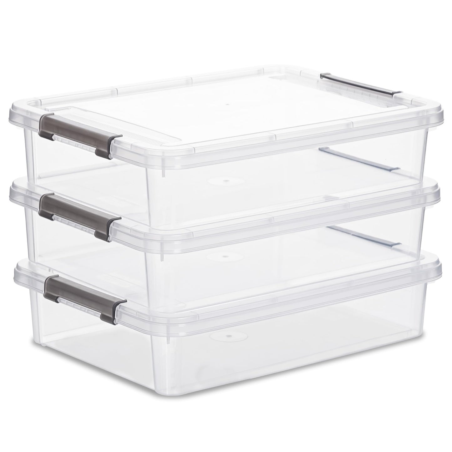 Citylife 3 PCS Plastic Storage Bins with Latching Lids Clear File Box Portable Storage Containers for Organizing A4 Paper, Document, Scrapbook, 14.65" x 10.43" x 2.87" - Available at All In One Marketplace Canada