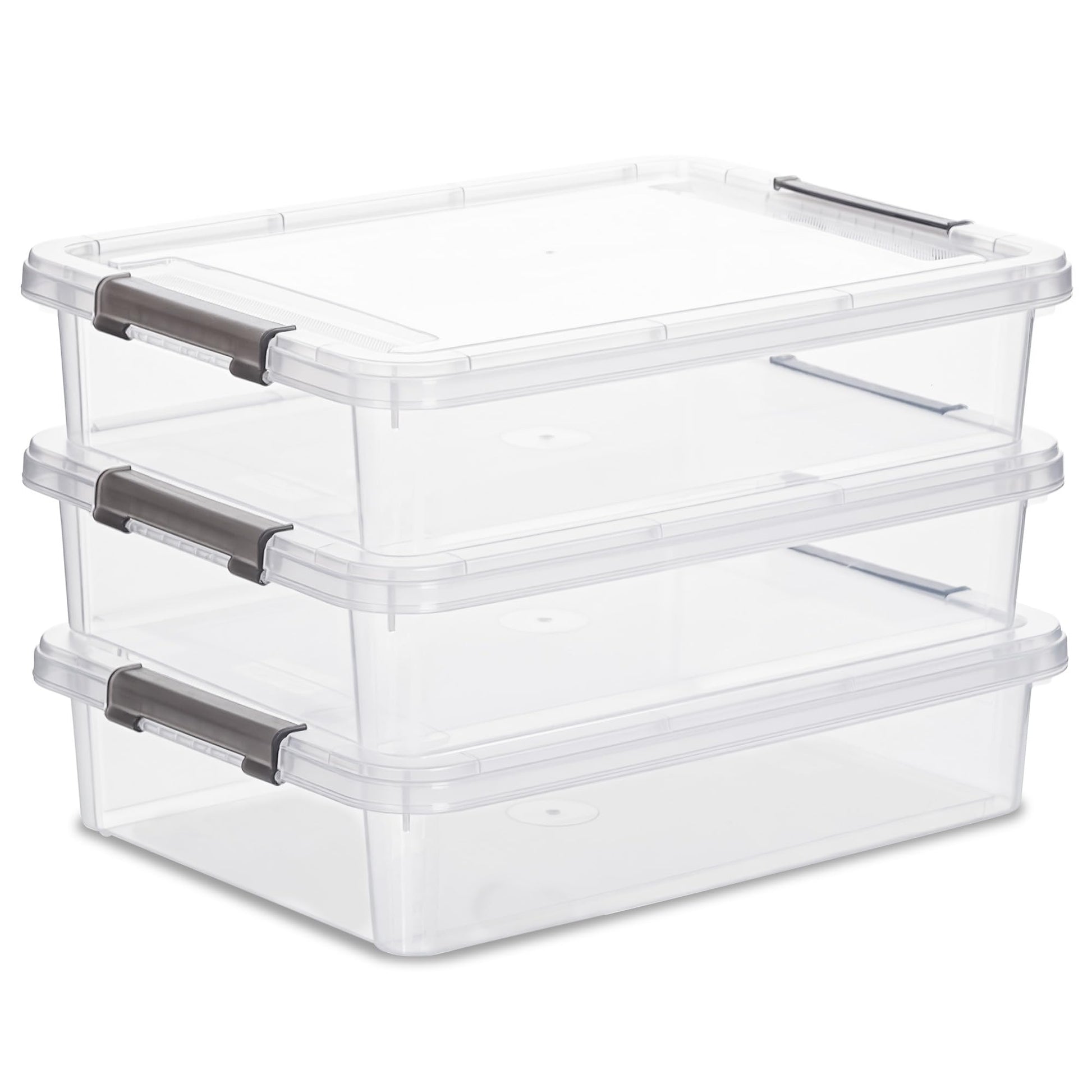 Citylife 3 PCS Plastic Storage Bins with Latching Lids Clear File Box Portable Storage Containers for Organizing A4 Paper, Document, Scrapbook, 14.65" x 10.43" x 2.87" - Available at All In One Marketplace Canada