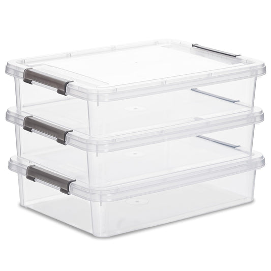 Citylife 3 PCS Plastic Storage Bins with Latching Lids Clear File Box Portable Storage Containers for Organizing A4 Paper, Document, Scrapbook, 14.65" x 10.43" x 2.87" - Available at All In One Marketplace Canada