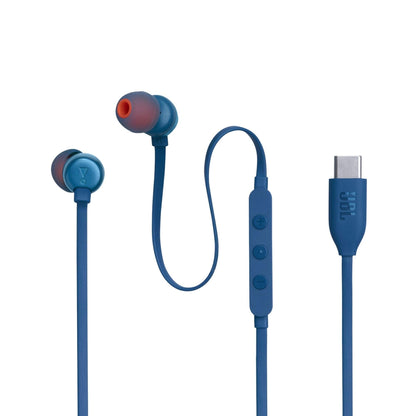 JBL Tune 310C - USB-C Wired Hi-Res in-Ear Headphones, Tangle-Free Flat Cable, 3-Button Remote with Microphone (Blue)