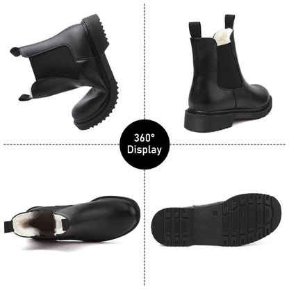 Women's Chelsea Ankle Boots Waterproof Warm Fur Lined Winter Boots Fashion Slip-On Chunky Heel Casual Elastic Booties 🍁 All In One Marketplace Canada