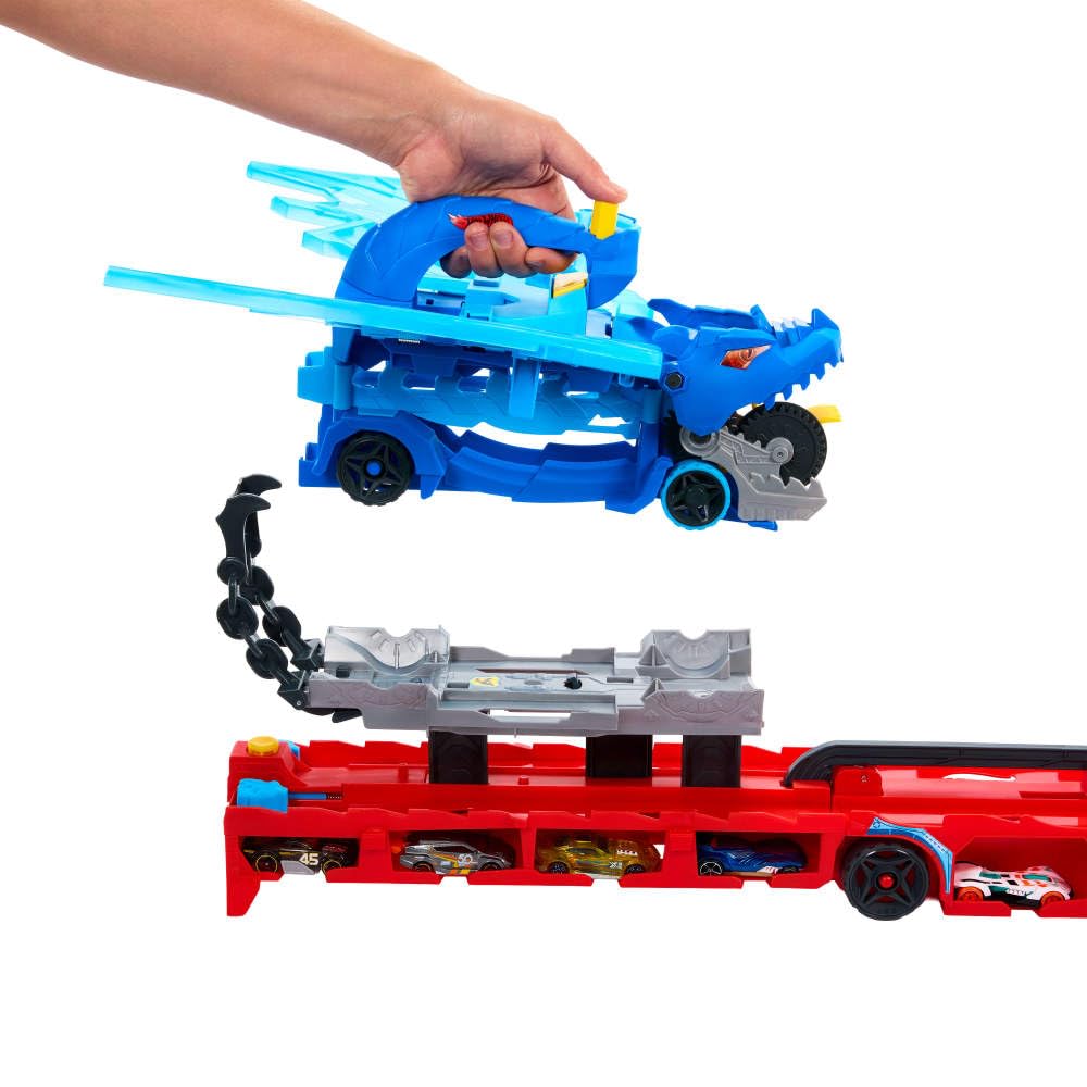 Hot Wheels City Toy Car Track Set, Ultimate Dual Dragon Transporter & 2 Die-Cast Cars, Large-Scale Dragon & Detachable Dragon, Stores 20+ Vehicles Hot Wheels
