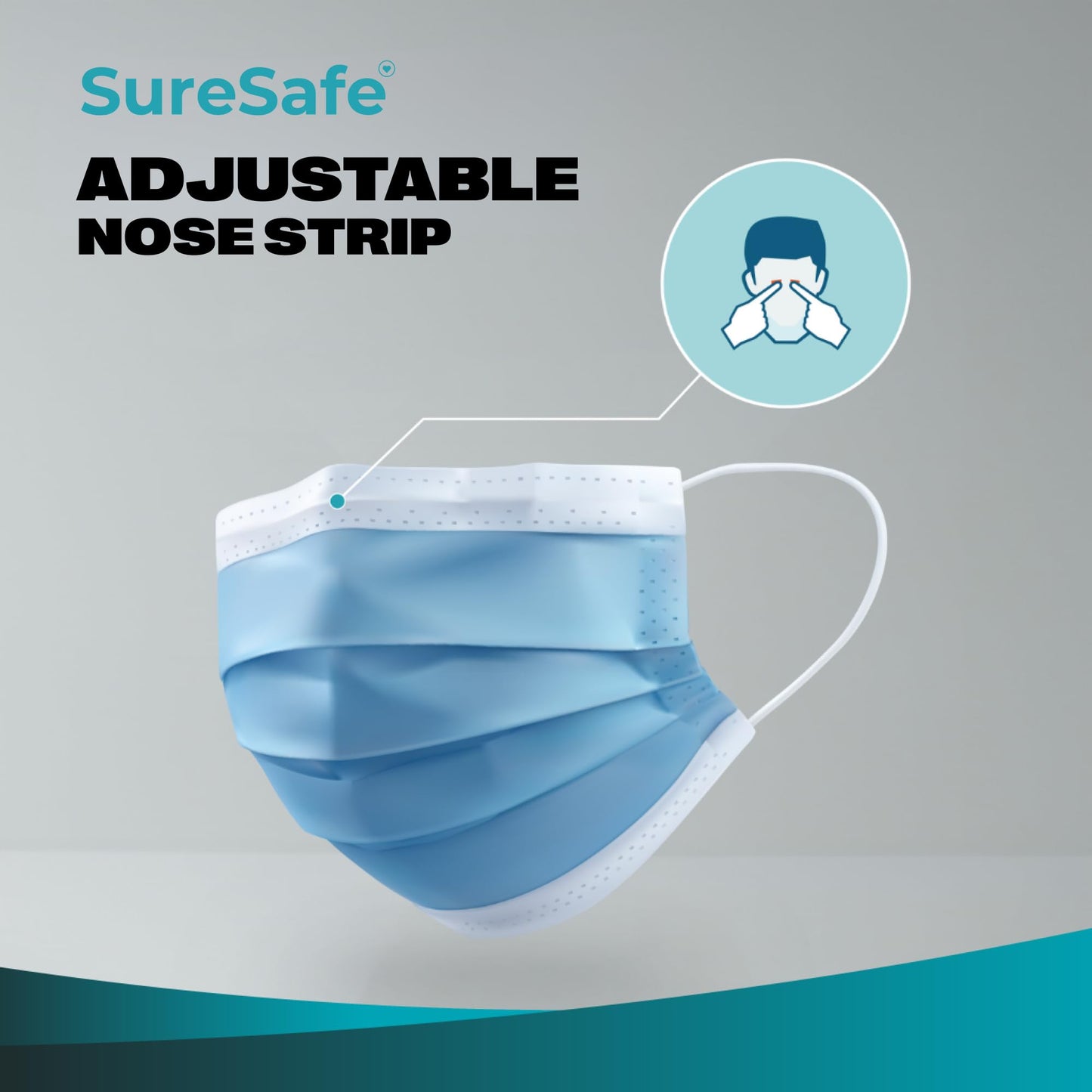 SURESAFE Premium Disposable Face Mask Pack of 100, 3 Ply face mask with Ear Loop, High Filtration, Comfortable and Breathable, Women and Men Face Mask, Blue