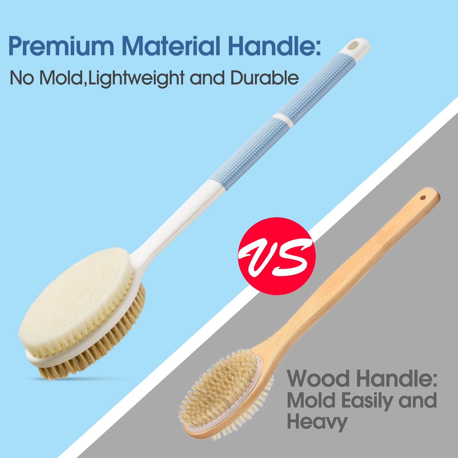 Backski Back Scrubber Anti Slip for Shower,Shower Brush Long Handle with Stiff and Soft Bristles,Body Exfoliator for Bath or Dry Brush(Blue) - Available at All In One Marketplace Canada