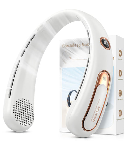 Neck Fan, Hands Free Bladeless Portable Neck Fan, 4000mAh USB Rechargeable Battery Fan, 3 Speed Personal Cooling Fan with 360° Airflow - for Hot Flashes Home Office Travel Outdoor Sports (White) - Available at All In One Marketplace Canada