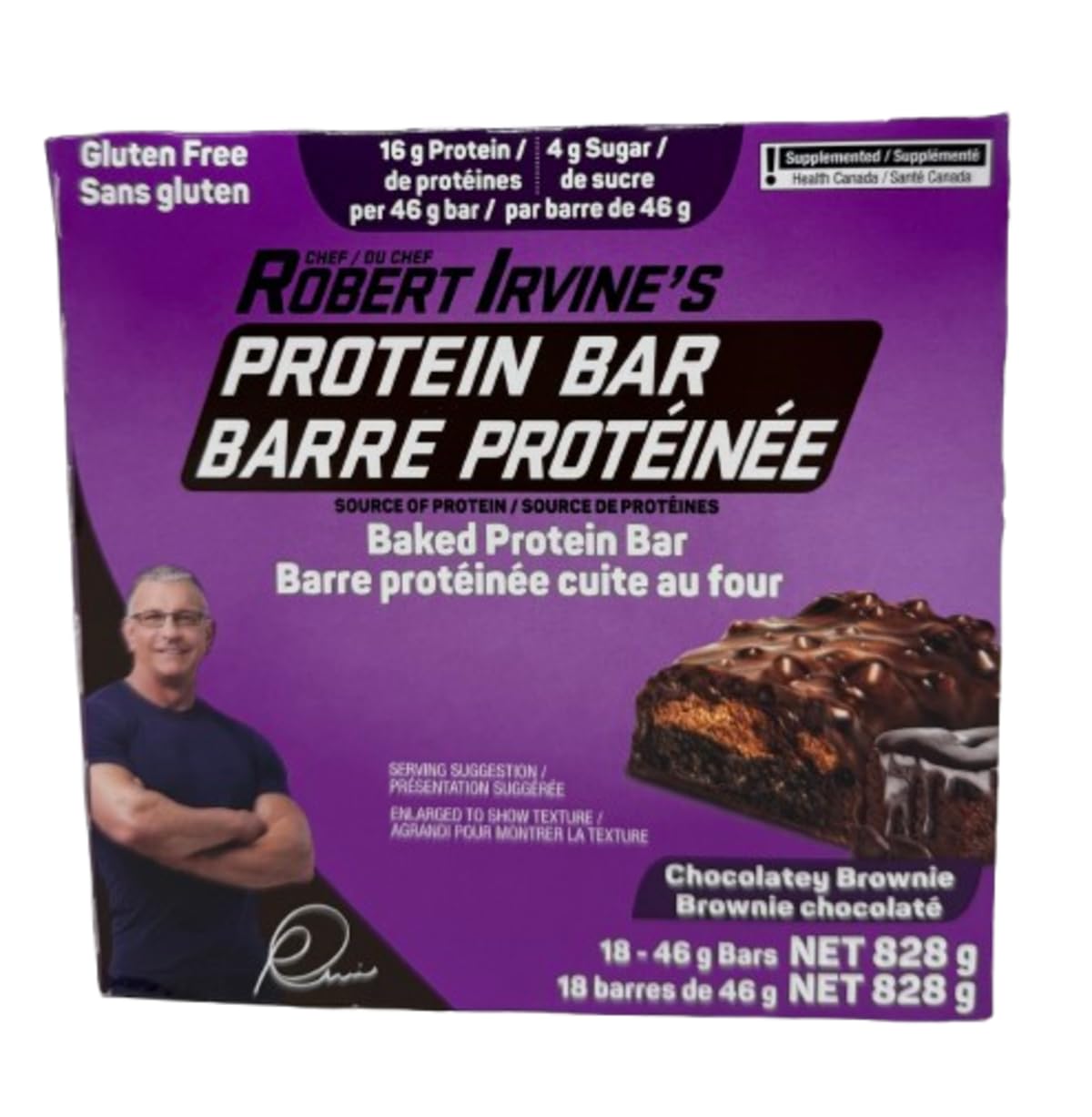 Chef Robert Irvine's Baked Protein Bars – Chocolatey Brownie Flavor, 18-Pack (46g Each)