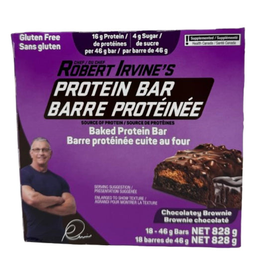 Chef Robert Irvine's Baked Protein Bars – Chocolatey Brownie Flavor, 18-Pack (46g Each)