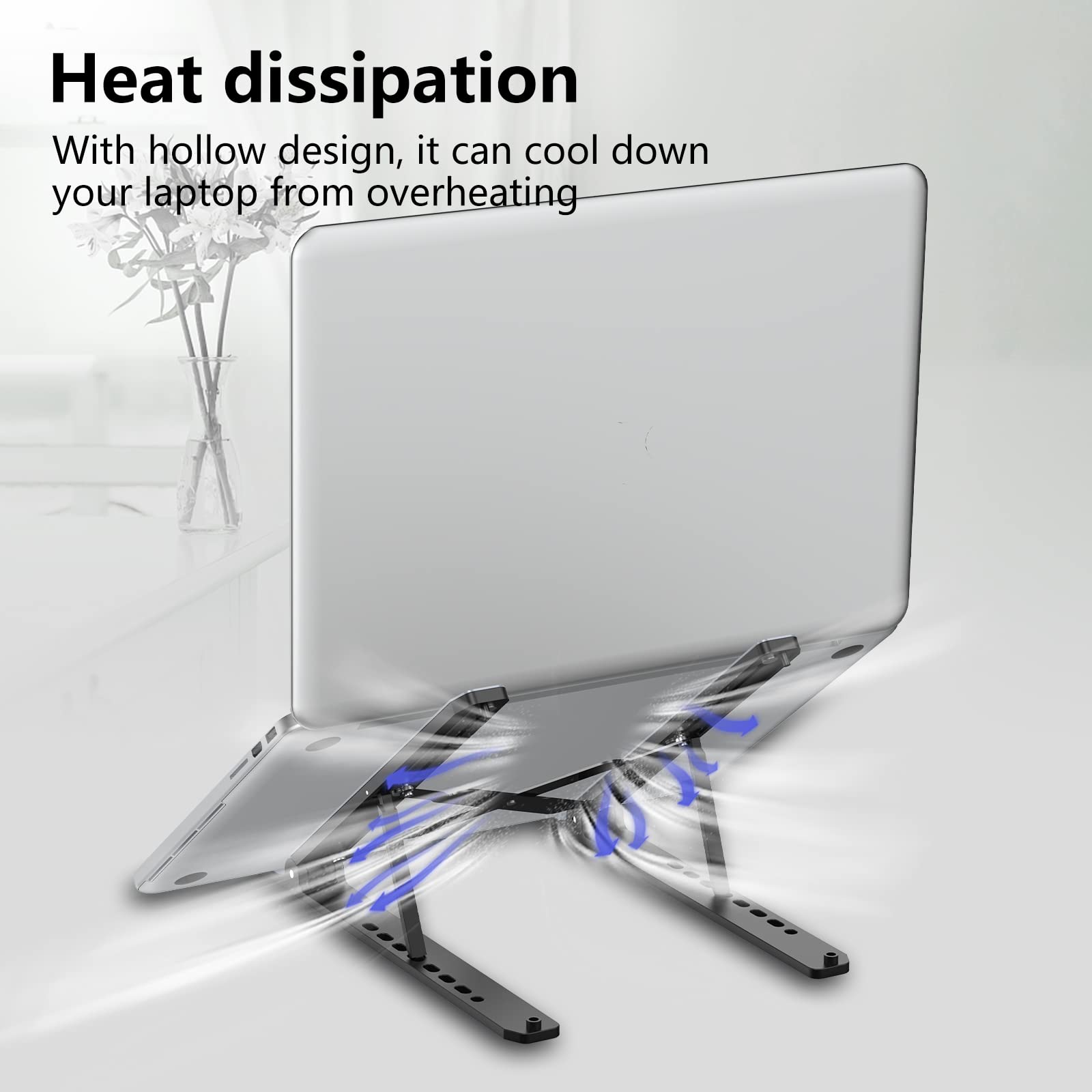 Laptop Stand for Desk, Adjustable Laptop Riser ABS+Silicone Foldable Portable Laptop Holder, Ventilated Cooling Pad Notebook Stand for 10-15.6” Laptops,Tablet-Black - Available at All In One Marketplace Canada