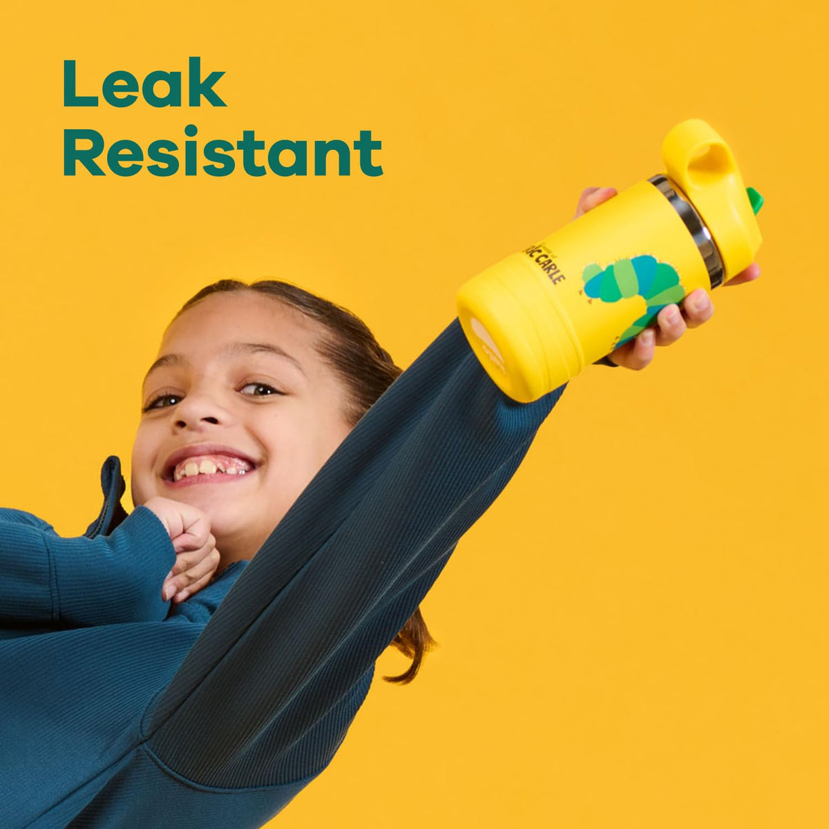 Hydro Flask Kids 12 Oz World of Eric Carle Collection - Wide Mouth Water Bottle with Flex Straw Cap and Boot, Yellow Caterpillar