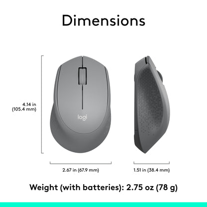 Logitech M330 Silent Plus Full Size 2.4 GHz Wireless Mouse - Grey