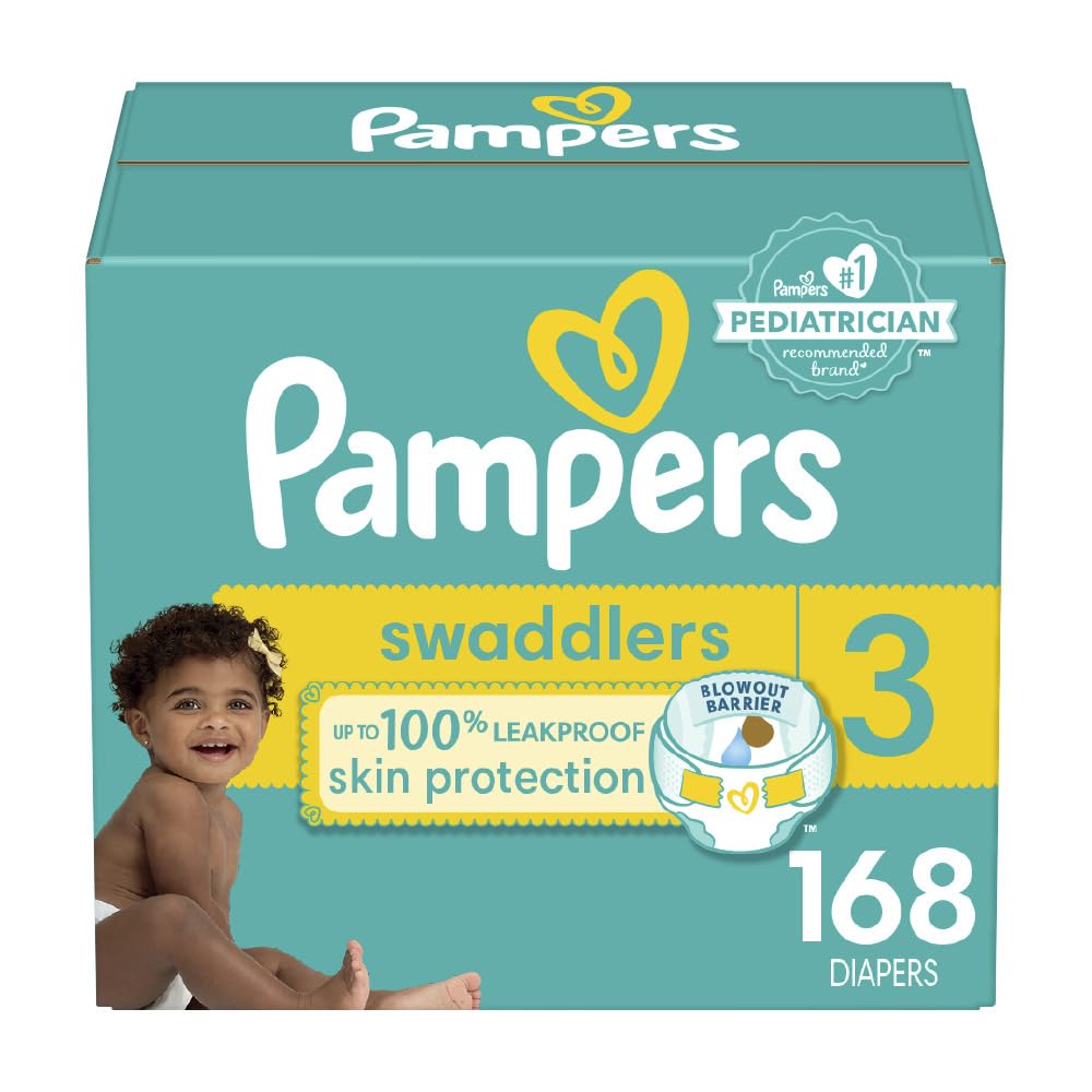 Pampers Swaddlers Diapers, Size 3, Absorbent, Keeps Baby Dry and Comfortable, Skin Safe Disposable Baby Diaper, 1 Pack (Count of 168)