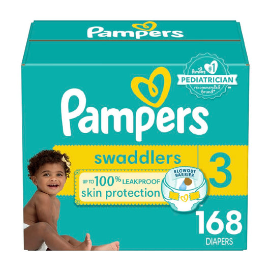 Pampers Swaddlers Diapers, Size 3, Absorbent, Keeps Baby Dry and Comfortable, Skin Safe Disposable Baby Diaper, 1 Pack (Count of 168)