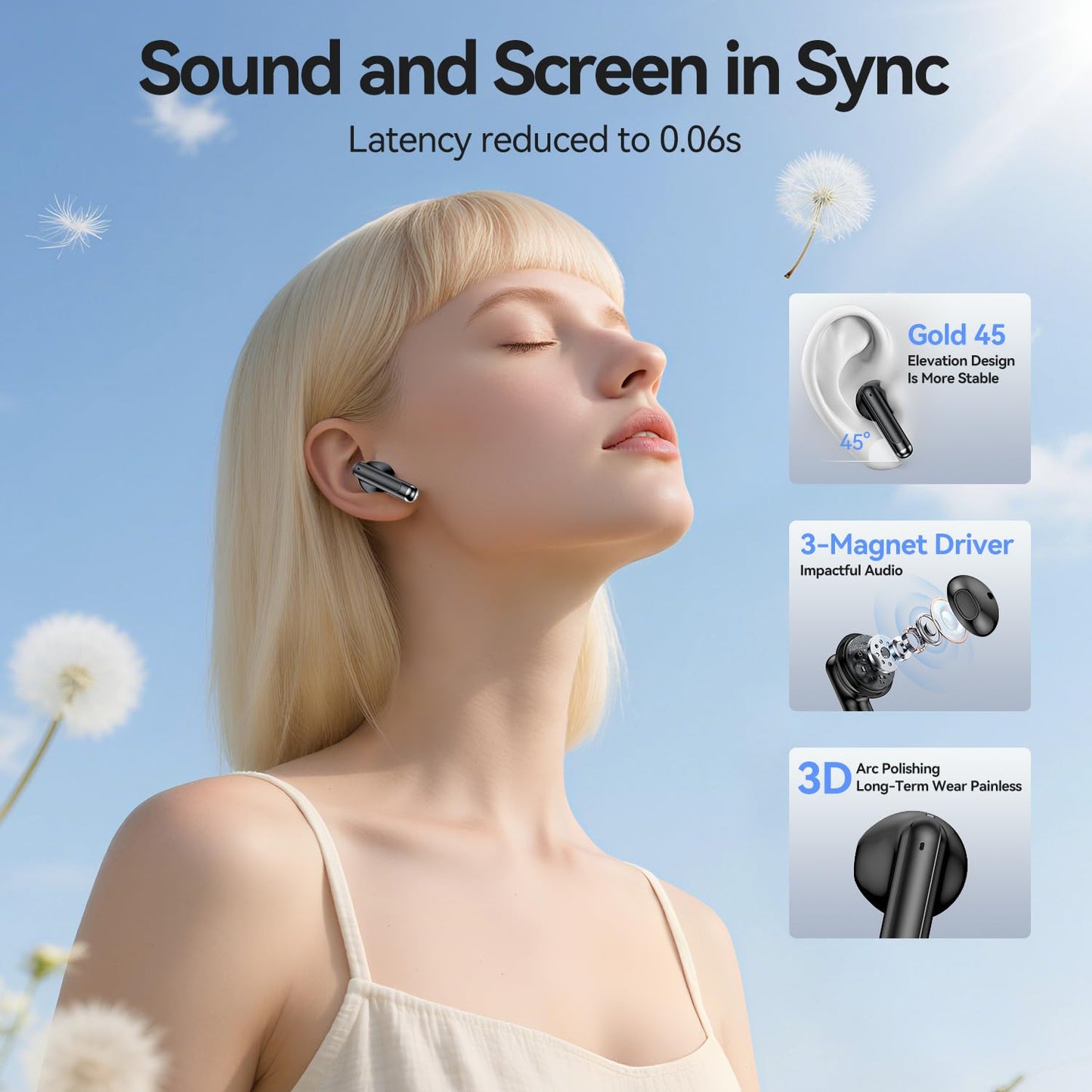 Wireless Earbuds, Bluetooth 5.4 in-Ear Headphones Wireless Bluetooth with ENC 4 Mics, Bluetooth Earbuds 50 Hour Noise-Cancelling Ear Buds with LED Indicator, IPX7 Waterproof for Sports/Work Black