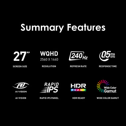 MSI MAG 274QF X24 27-inch 2560 x 1440 (QHD) Gaming Monitor, 240Hz, Adaptive-Synch, HDMI, DisplayPort, VESA Mountable, Tilt, Height Adjustable, Speaker, 0.03ms, Black