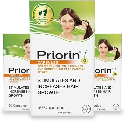 Priorin Hair Growth Vitamins With Biotin for Men and Women - Stimulate Growth, Decrease Hair Loss After Washing - 3x60 Count, 3 Month Supply - Available at All In One Marketplace Canada