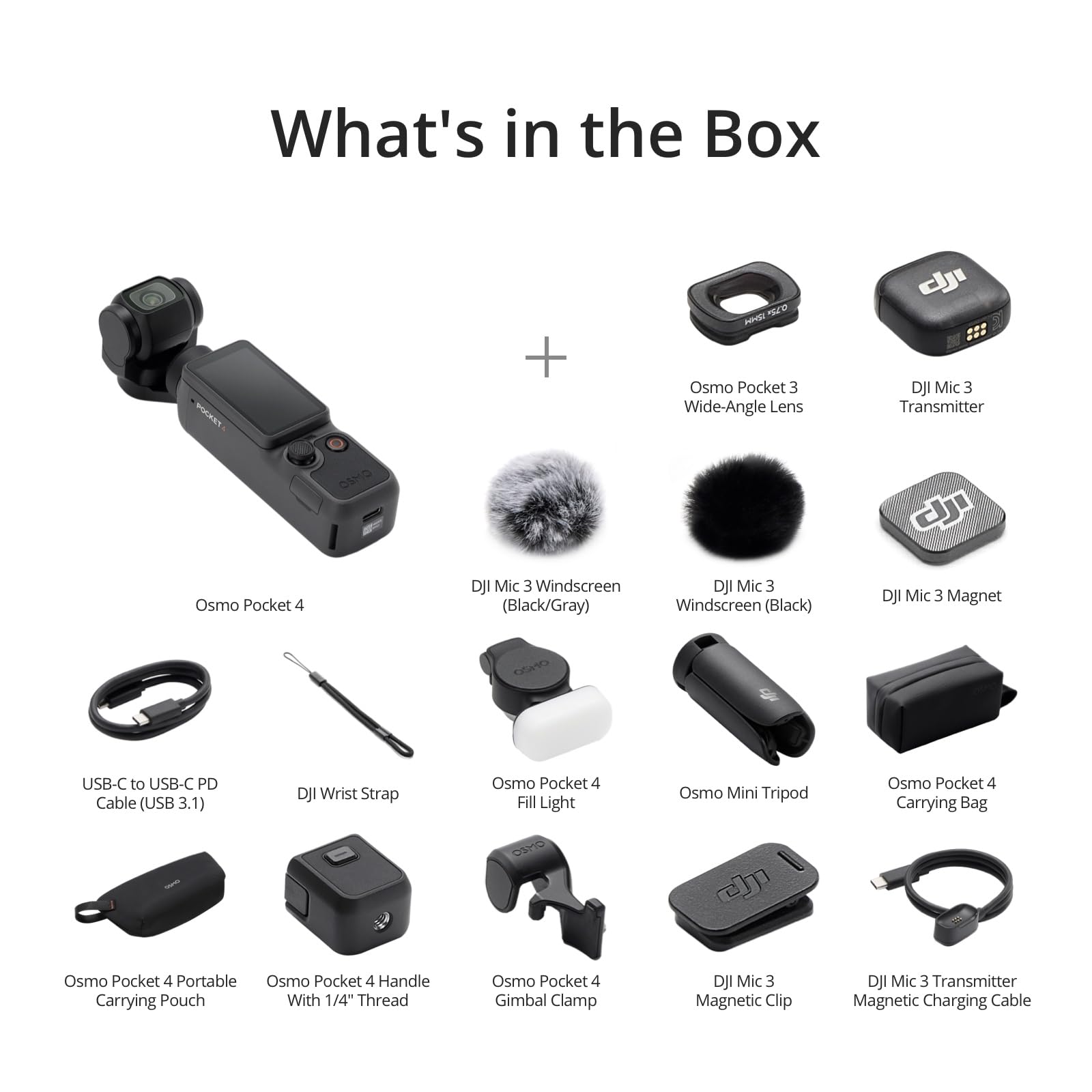 DJI Osmo Pocket 4 Creator Combo, Pocket Gimbal Vlog Camera, 1″ CMOS & 4K/240fps, 3‑Axis Stabilization, 2× Lossless Zoom, 107GB Built-in Storage, Mic 3 Transmitter, Fill Light, Osmo Mini Tripod