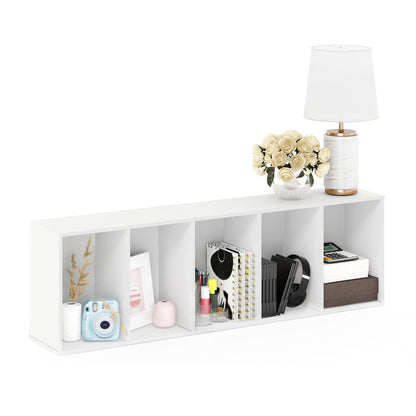 Furinno LUDER Book Shelf, 5-Cube Bookshelf, Bookcase with Open Shelf, 9.4 x 15.8 x 52, for Living Room, Bedroom, Home Office, White