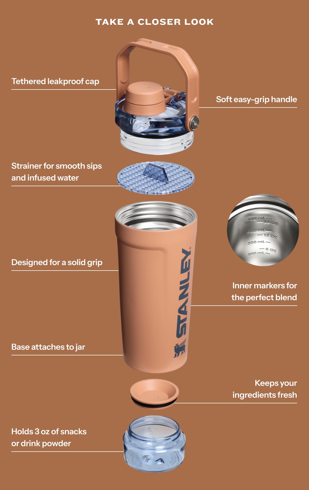 STANLEY Vitalize Shaker Bottle 20 oz | Leakproof Insulated Stainless Steel Shaker Cup | Base Storage and Twist On Fast Flow Lid | Protein Shakes and Pre Workout Powder | BPA-Free | Sage Grey 🍁 All In One Marketplace Canada
