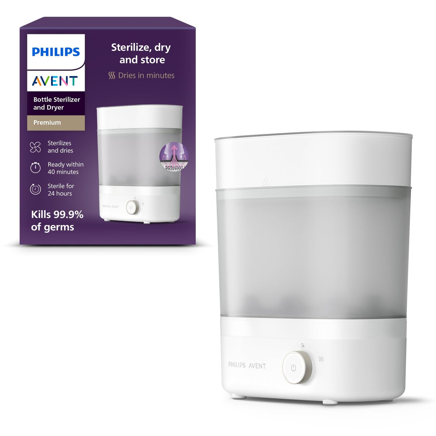 Philips Avent Baby Bottle Sterilizer and Dryer Premium, Removes 99,9% of Bacteria, Chemicals Free, Capacity 6 Bottles/Teats/Accessories, Modular Space Saving Design, Model SCF293 - Available at All In One Marketplace Canada