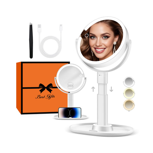 B Beauty Planet Makeup Mirror with Lights, Lighted Magnifying Mirror 30X with 3 Lighting and Adjustable Brightness, 2-Sided Height Adjustable Vanity Mirror for Bathroom, Women Gifts for Mom - Available at All In One Marketplace Canada
