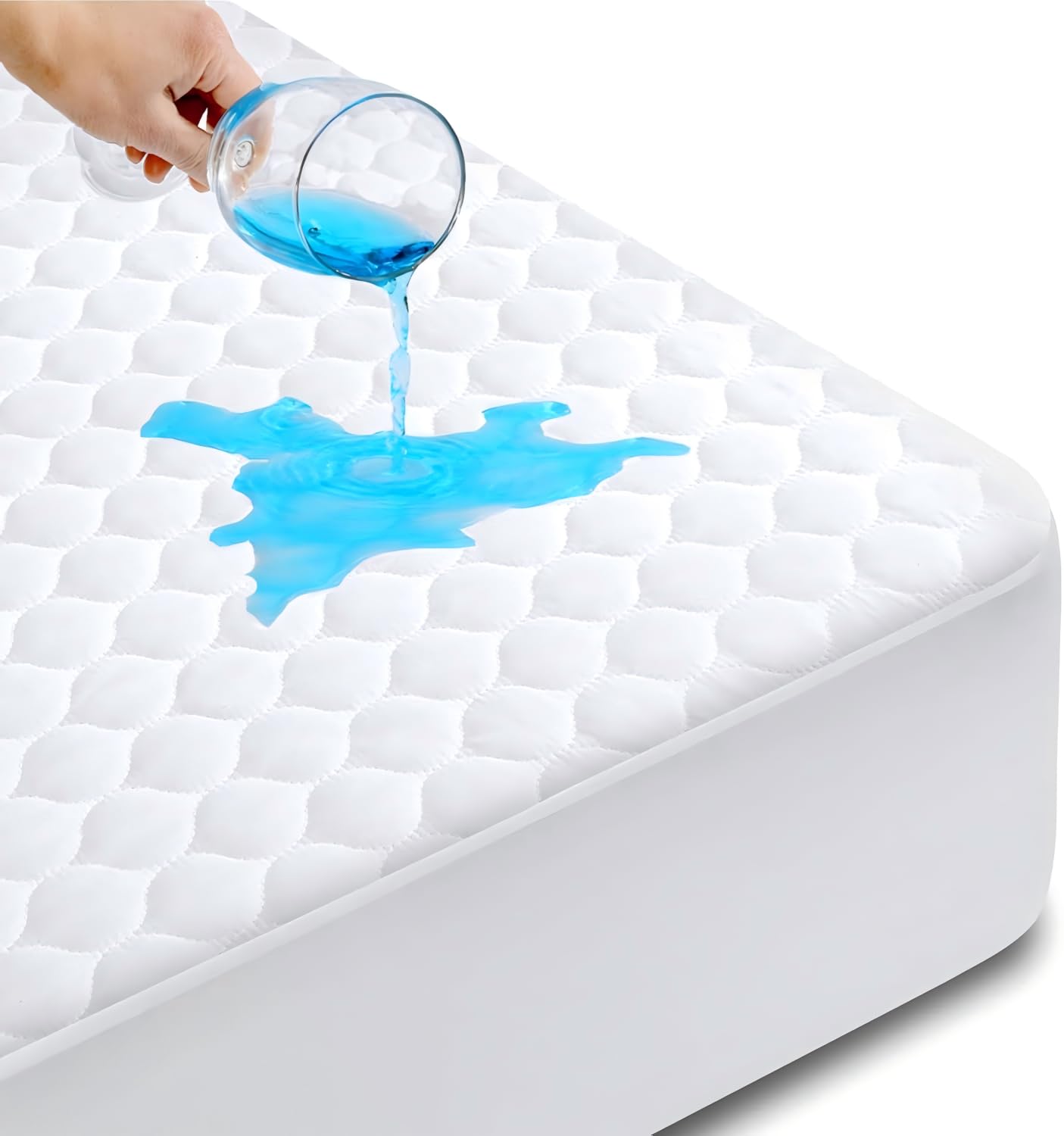 HYMOKEGE Quilted Mattress Protector Queen Size, 100% Waterproof Mattress Cover for Queen Size Bed, Breathable & Noiseless Bed Pad Cover with 5"-21" Deep Pocket - Available at All In One Marketplace Canada