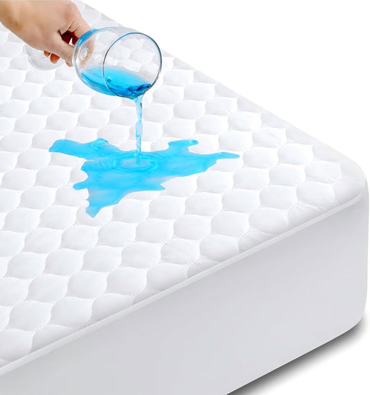 HYMOKEGE Quilted Mattress Protector Queen Size, 100% Waterproof Mattress Cover for Queen Size Bed, Breathable & Noiseless Bed Pad Cover with 5"-21" Deep Pocket - Available at All In One Marketplace Canada