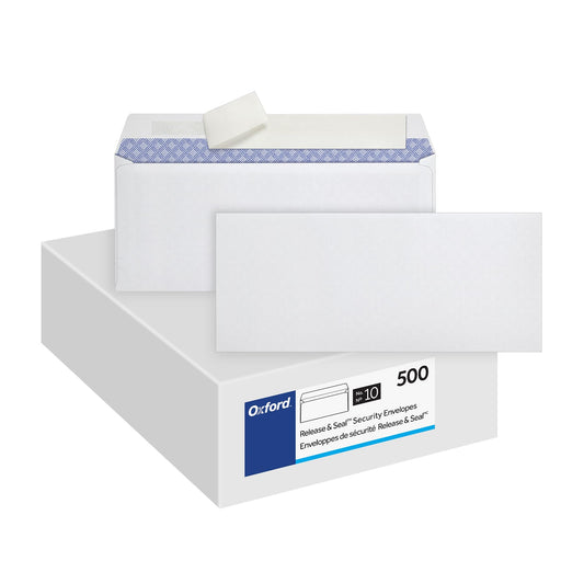Oxford Envelopes, #10 Business Size, Security Tint, Peel & Seal Closure, 24 lb White Paper, Privacy Protection for Checks & Invoices, 500-Pack for Office or Home Mailing