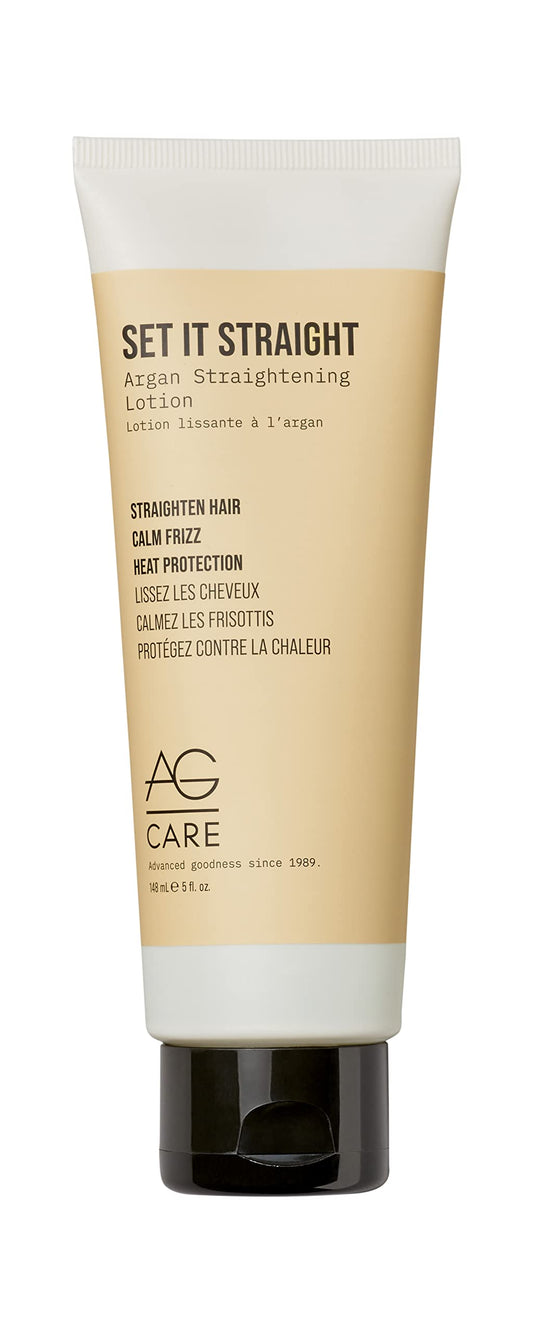 Lotion lissante à l'huile d'argan AG Care Set It Straight, lisse les cheveux et combat les frisottis, enrichie en huile d'argan, 150 ml