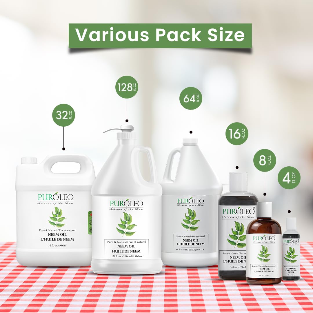 PUROLEO NEEM Oil 32 Fl Oz/946 ML (Packed In Canada) Pure and Natural Neem Oil for Multipurpose Use | Neem Oil extracted from NEEM Plante Chemical free Neem Oil Spray