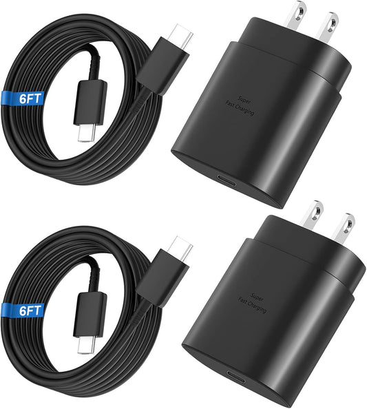USB C Charger,2 Pack 25W USB C Fast Charger Super Fast Charging with 6FT USB C Cable Compatible with Samsung Galaxy S24 Ultra/S24 Plus/S24/S23/S22/S21/S20 Android Charger and More - Available at All In One Marketplace Canada