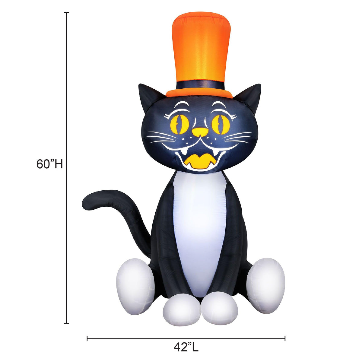 Chat noir gonflable de 1,5 mètre avec haut-de-forme pour Halloween