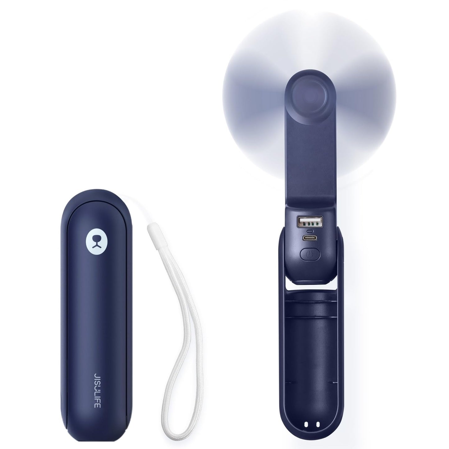 JISULIFE Portable Handheld Fan, Mini 3 In 1 with Rechargeable Battery, Personal Pocket Fan for Travel, Outdoor, USB Power Bank, Flashlight, Essential Ideal Gifts for Summer/Concert/Vacation - Blue - Available at All In One Marketplace Canada