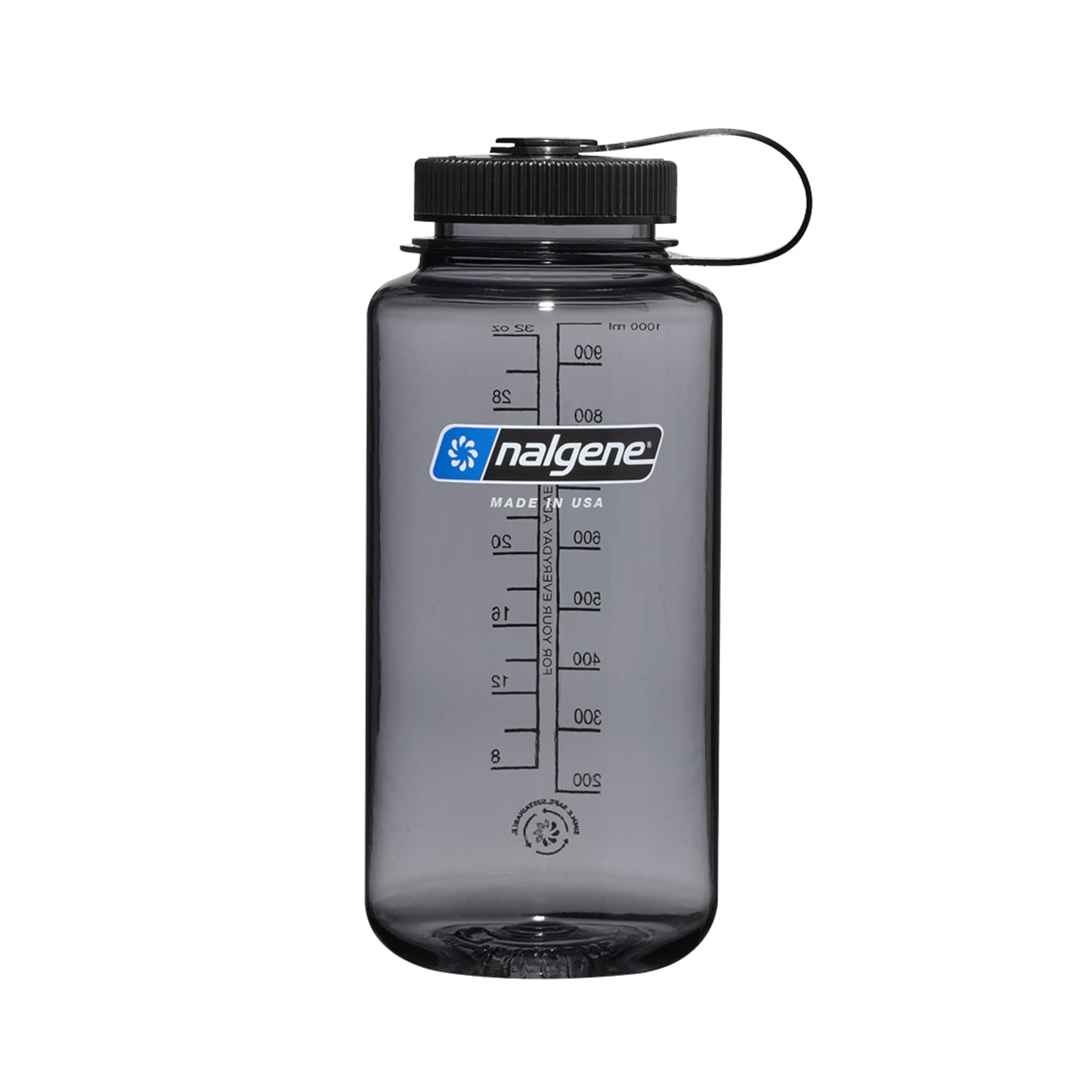 Nalgene 32 oz Wide Mouth Water Bottle, Gray w/ Black