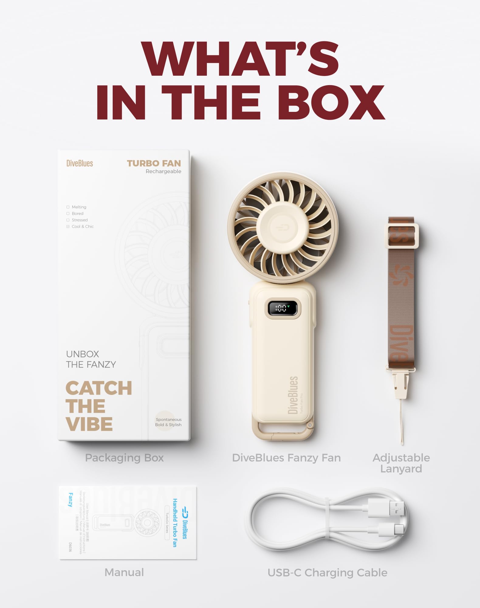Diveblues Portable Hand Fan - Mini USB Rechargeable Handheld Fan Up to 12 Hours Cooling, 1-100 Speed Personal Fan with Turbo Airflow, 180° Foldable Desk Fan for Office & Bedroom & Travel & Commuting - Available at All In One Marketplace Canada