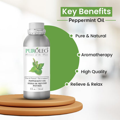 PUROLEO Peppermint Essential Oil 8 Fl Oz/236 ML (Packed in Canada), 100% pure, natural, undiluted. Ideal for aroma, candle making, perfumes, fragrance oils, diffusers, and huile essentielle pour diffuseur. 🍁 All In One Marketplace Canada